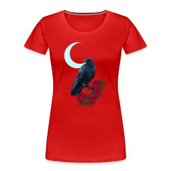 kolkrabe, Rosenblüte, Mondsichel, goth, Vögel - Frauen Premium Bio T-Shirt - Rot - Vorne - Mia (176cm)