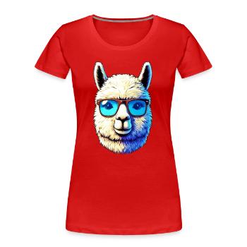 Alpaga avec lunettes de soleil - T-shirt bio Premium Femme - rouge - Devant - Mia (176cm)