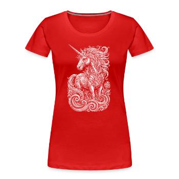 Celestial Unicorn in Ornate Swirls - Women's Premium Organic T-Shirt - red - Front - Mia (176cm)
