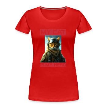 My cat as a pet is my hero as a pilot - Women's Premium Organic T-Shirt - red - Front - Mia (176cm)