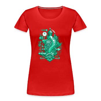 Steampunk steam engine with clockwork and technology - Women's Premium Organic T-Shirt - red - Front - Mia (176cm)