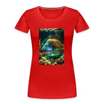 goldfischi,bunt,pailetten,fisch,metallisch - Frauen Premium Bio T-Shirt - Rot - Vorne - Mia (176cm)