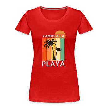 Italo Disco Vamos a la playa T-Shirt - Frauen Premium Bio T-Shirt - Rot - Vorne - Mia (176cm)