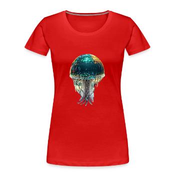Qualle,pailletten,glitzer,gold,metallic - Frauen Premium Bio T-Shirt - Rot - Vorne - Mia (176cm)