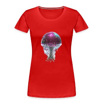 Qualle, Pailletten,glitzer,metallisch,pink - Frauen Premium Bio T-Shirt - Rot - Vorne - Mia (176cm)