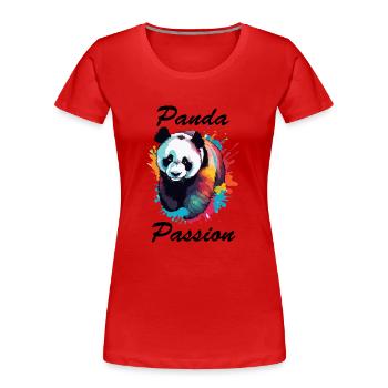 Panda / Tier / Zoo / Bambus / Wild / Kindlich - Frauen Premium Bio T-Shirt - Rot - Vorne - Mia (176cm)