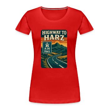 Highway To Harz Bunt Retro A36 - Frauen Premium Bio T-Shirt - Rot - Vorne - Mia (176cm)