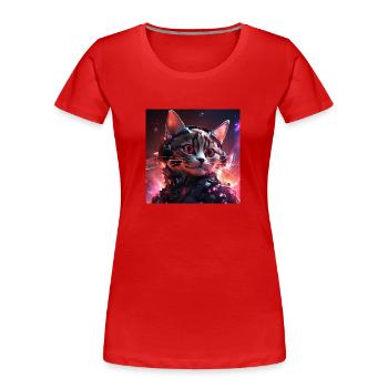 Cyberpunk Katze - Frauen Premium Bio T-Shirt - Rot - Vorne - Mia (176cm)