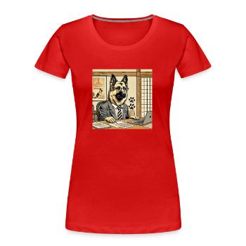 Schäferhund am Schreibtisch - Ukiyo-e Stil - Frauen Premium Bio T-Shirt - Rot - Vorne - Mia (176cm)