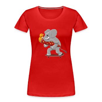 Eléphant avec planche à roulettes et cône d’école - T-shirt bio Premium Femme - rouge - Devant - Mia (176cm)