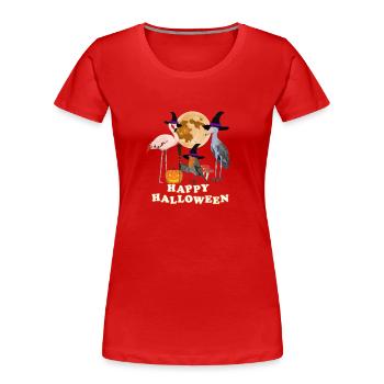 Robin Halloween Citrouille Lune Oiseau Biologiste - T-shirt bio Premium Femme - rouge - Devant - Mia (176cm)