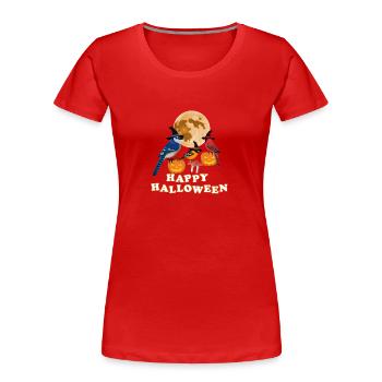 Oriole Cardinal Halloween Pumpkin Moon Bird - Women's Premium Organic T-Shirt - red - Front - Mia (176cm)