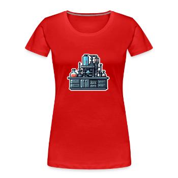 Experiment desk - Frauen Premium Bio T-Shirt - Rot - Vorne - Mia (176cm)
