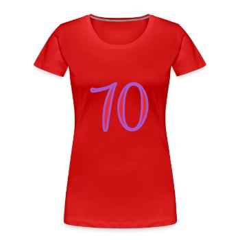 70. 70 ANS. 70e ANNIVERSAIRE. ANNIVERSAIRE 70 ANS. - T-shirt bio Premium Femme - rouge - Devant - Mia (176cm)