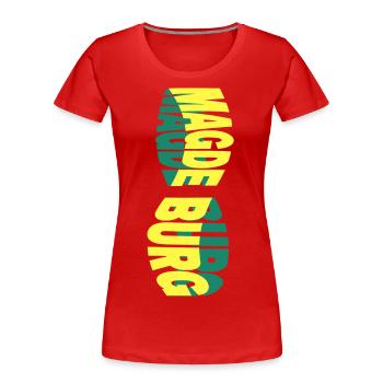 Magdebourg Allemagne Ville Skyline Police Colorée - T-shirt bio Premium Femme - rouge - Devant - Mia (176cm)