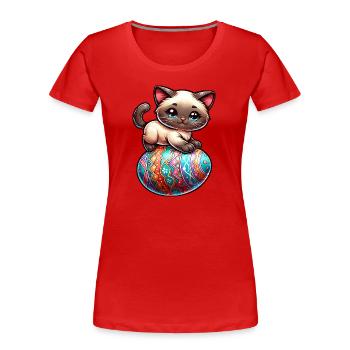 Chat siamois sur l’œuf de Pâques - T-shirt bio Premium Femme - rouge - Devant - Mia (176cm)