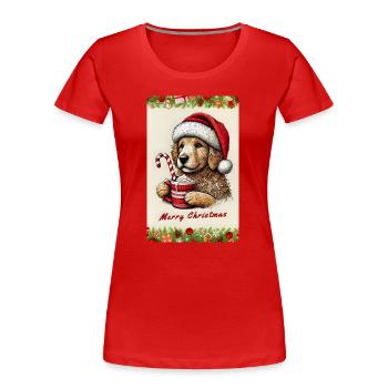 Weihnachts-Welpe mit heißer Schokolade - Frauen Premium Bio T-Shirt - Rot - Vorne - Mia (176cm)