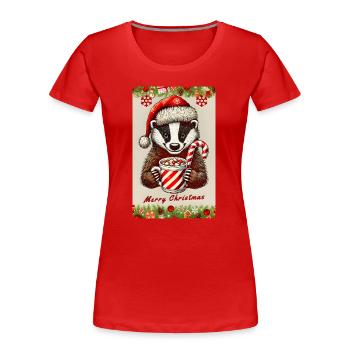 Weihnachtlicher Dachs mit heißer Schokolade - Frauen Premium Bio T-Shirt - Rot - Vorne - Mia (176cm)