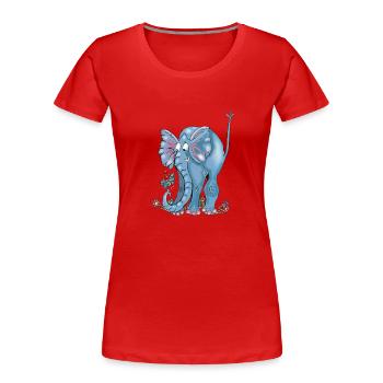 Verspielter blauer Elefant und Schmetterlinge - Frauen Premium Bio T-Shirt - Rot - Vorne - Mia (176cm)