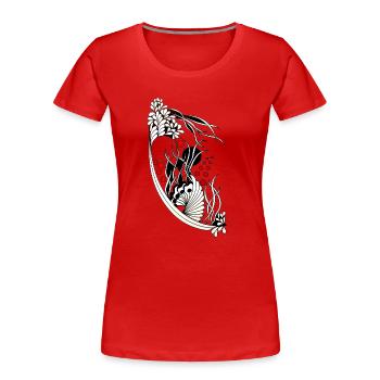 Accents ondulés de feuilles noires et blanches - T-shirt bio Premium Femme - rouge - Devant - Mia (176cm)