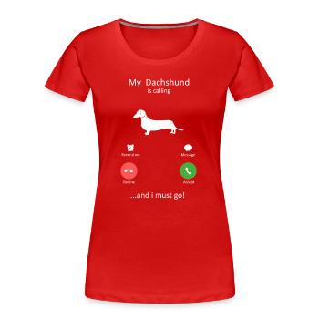 Dackel ruft Smartphone-Schnittstelle Kunst - Frauen Premium Bio T-Shirt - Rot - Vorne - Mia (176cm)