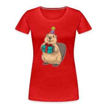 Forfait d’anniversaire Beaver - T-shirt bio Premium Femme - rouge - Devant - Mia (176cm)