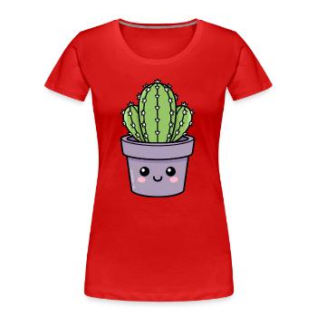 Kawaii Cactus in Purple Pot - Women's Premium Organic T-Shirt - red - Front - Mia (176cm)