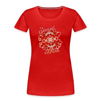 sweet love,erdbeeren,erdbeere,rot,beeren,love - Frauen Premium Bio T-Shirt - Rot - Vorne - Mia (176cm)