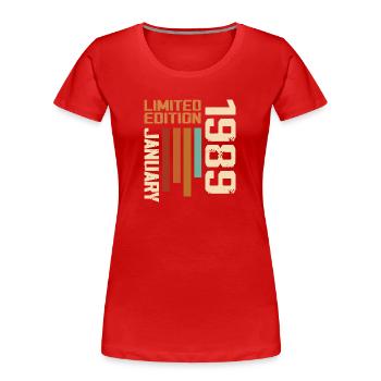 January 1989 - 1989 January Birthday Gift - Women's Premium Organic T-Shirt - red - Front - Mia (176cm)