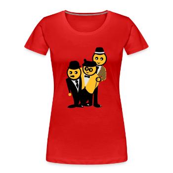 Egon, Kjeld und Benny - Frauen Premium Bio T-Shirt - Rot - Vorne - Mia (176cm)