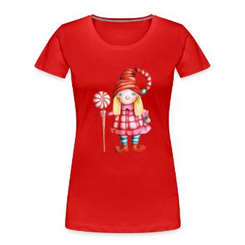 Jolie fille gnome avec sucette de Noël - T-shirt bio Premium Femme - rouge - Devant - Mia (176cm)