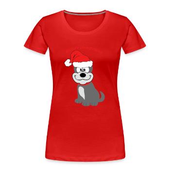 Niedlicher-Hund mit Weihnachtsmütze - Frauen Premium Bio T-Shirt - Rot - Vorne - Mia (176cm)