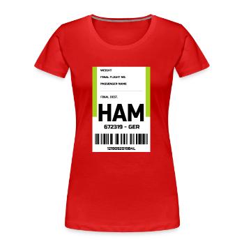 Flughafen Reise Etikett Aufkleber Hamburg HAM - Frauen Premium Bio T-Shirt - Rot - Vorne - Mia (176cm)