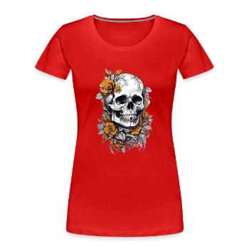 Totenkopf mit Blumen - Frauen Premium Bio T-Shirt - Rot - Vorne - Mia (176cm)