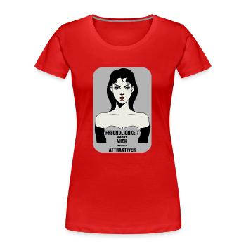 Schönheit mit Biss: Freundlichkeit macht attraktiv - Frauen Premium Bio T-Shirt - Rot - Vorne - Mia (176cm)