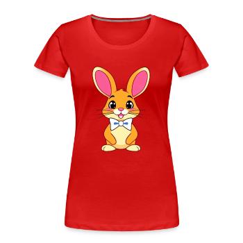 Lapin de dessin animé fantaisiste avec oreilles roses et nœud papillon - T-shirt bio Premium Femme - rouge - Devant - Mia (176cm)