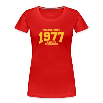 aged to perfection established 1977 (de) - Frauen Premium Bio T-Shirt - Rot - Vorne - Mia (176cm)