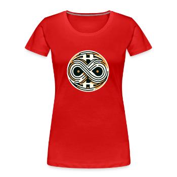 Symbole Bitcoin Valeur infinie 21 millions - T-shirt bio Premium Femme - rouge - Devant - Mia (176cm)