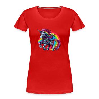 Cyborg Einhorn mit Regenbogen - Frauen Premium Bio T-Shirt - Rot - Vorne - Mia (176cm)