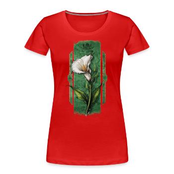 Elegante Blüten: Calla Lilie Blumendesign - Frauen Premium Bio T-Shirt - Rot - Vorne - Mia (176cm)