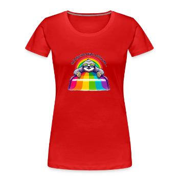 LGBTQ Pride Faultier Regenbogen Rutsche - Frauen Premium Bio T-Shirt - Rot - Vorne - Mia (176cm)