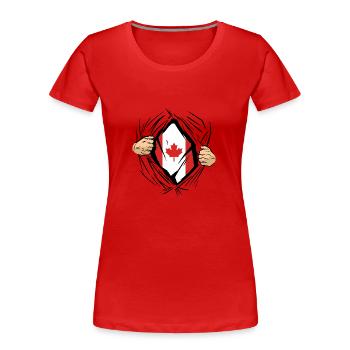 Drapeau du Canada Feuille d’érable Drapeau canadien Canada - T-shirt bio Premium Femme - rouge - Devant - Mia (176cm)