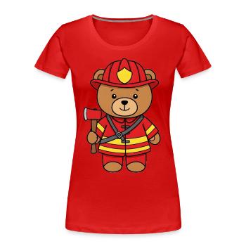 Teddybär Feuerwehrmann - Frauen Premium Bio T-Shirt - Rot - Vorne - Mia (176cm)