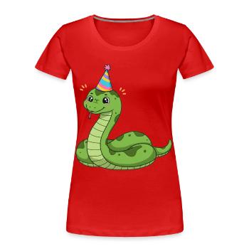 Animal Dessin Animé Fête Serpent - T-shirt bio Premium Femme - rouge - Devant - Mia (176cm)