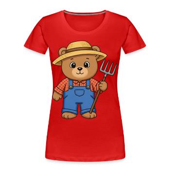 Teddybär Farmer - Frauen Premium Bio T-Shirt - Rot - Vorne - Mia (176cm)