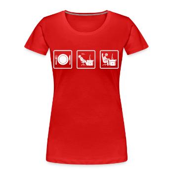 lustiges t-shirt essen schlafen arbeit job - Frauen Premium Bio T-Shirt - Rot - Vorne - Mia (176cm)