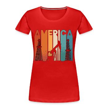 Oilfield Workers America Retro Oil Platform Workers - Women's Premium Organic T-Shirt - red - Front - Mia (176cm)