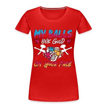 Paintball My Balls Look Splatter Paintball Player - Women's Premium Organic T-Shirt - red - Front - Mia (176cm)