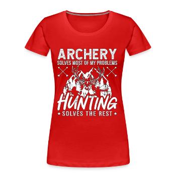 Bowhunting Archery Solves Most Of Target Bowhunter - Frauen Premium Bio T-Shirt - Rot - Vorne - Mia (176cm)