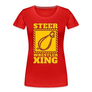 Steer Wrestler Xing Loves Horses Steer Wrestling - Women's Premium Organic T-Shirt - red - Front - Mia (176cm)